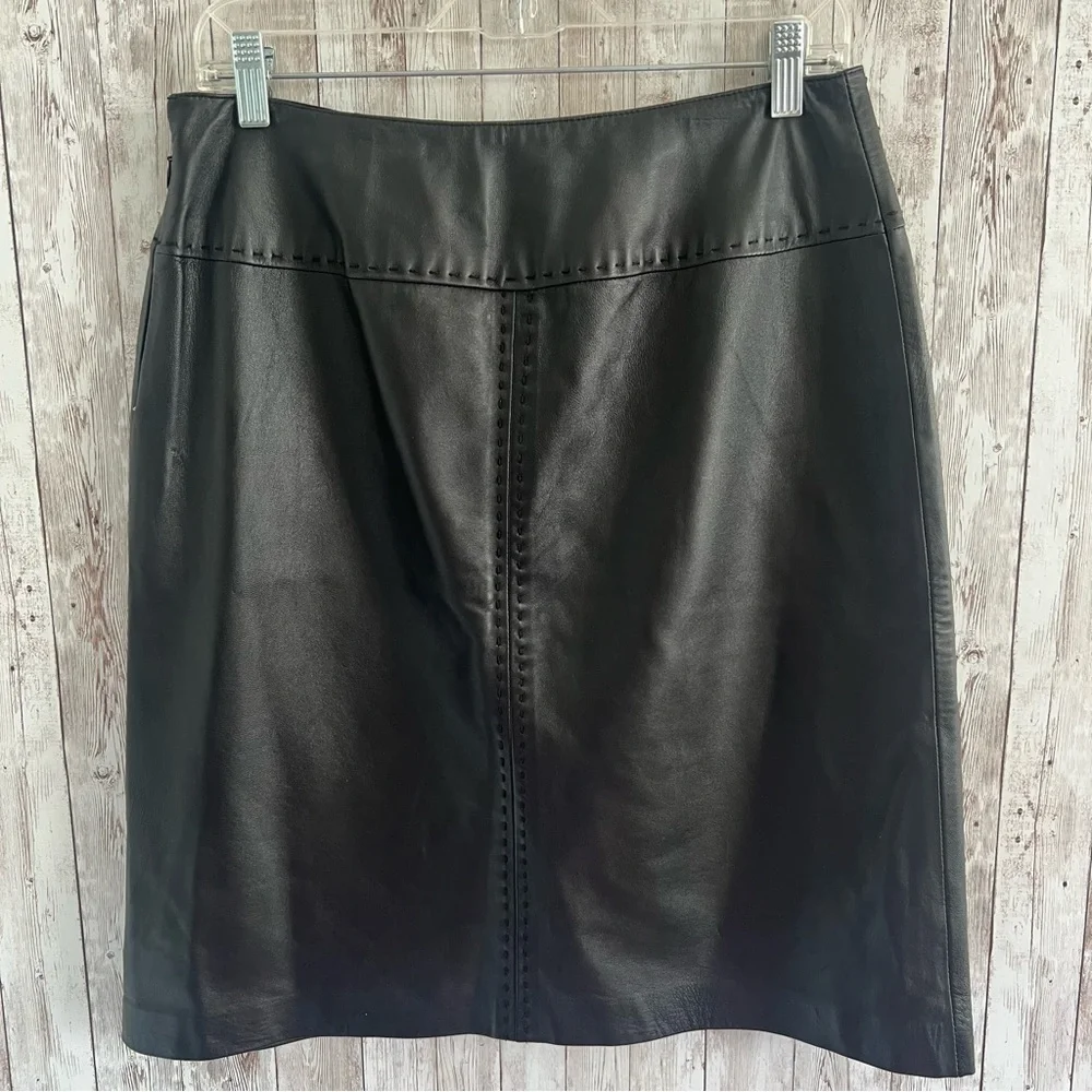 Apostrophe Black Leather Mini Western Stitched Vintage Edgy  Skirt 10 - Picture 2 of 5